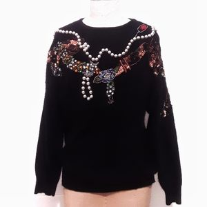 VNTG sweater jewel embroidery pearls rhinestones